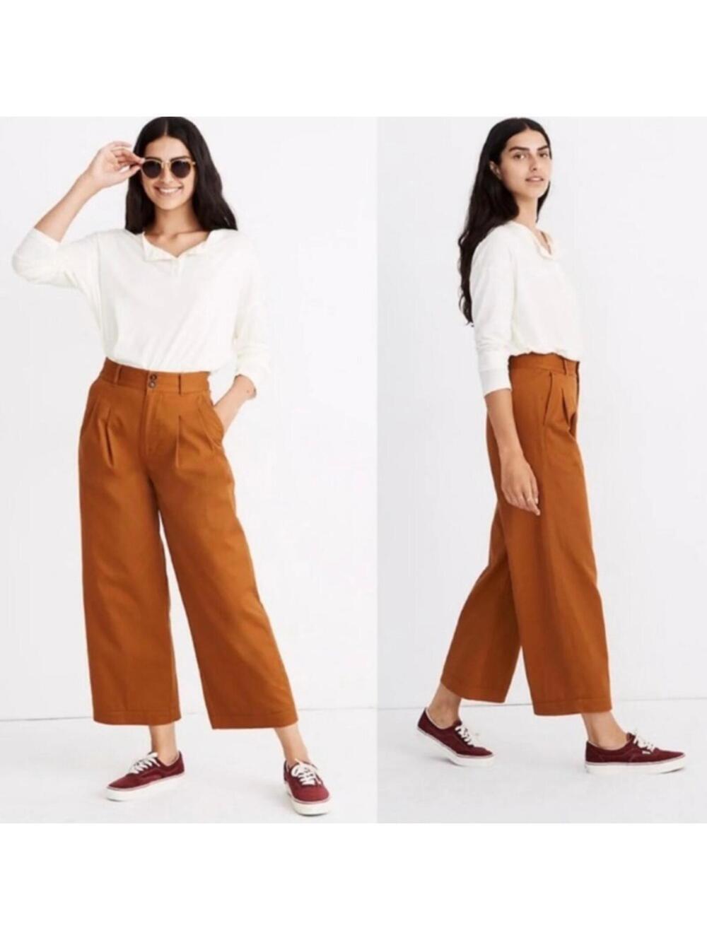 Madewell Wide Leg Pleated Pants Burnt Orange Size 4